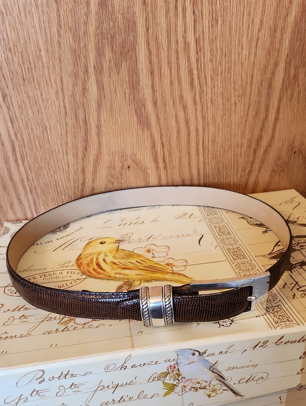 Brown Textured Leather Belt with Silver Buckle